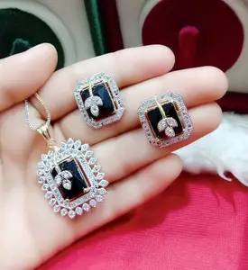 Necklace Set for Girls & Women | American Diamond Necklace Set | (BLACK 2)