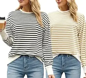 Mack Jonney VIMAL JONNEY Women Striped T-Shirt || T-Shirt for Women || Full Sleeve T Shirt || T-Shirt-VIMAL640620
