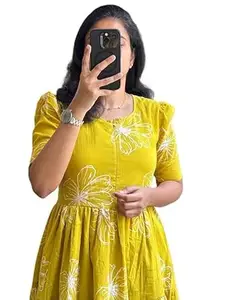 Women's Floral Print Tiered Maxi Dress, Puff Sleeves, V-Neck, Midi Length