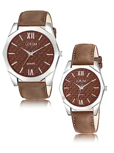 LOREM Premiium Brown 3D Embossed Dial Analog Watch for Lovely Couple LR85-LR332-A