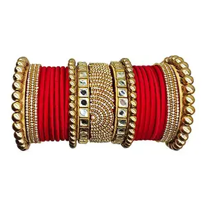 GOELX Silk Thread Red Kundan Bangles Set of 21 bangles (2.6)