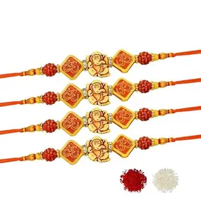 Evisha 4 Pcs Wooden Ganesh Rakhi For Brother | Rakhi Combo-21-Four | rakhi || rakhi set || rakhi for brother || rakhi for brother and bhabhi(Pack of 4)
