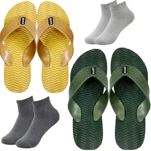 Vitoria Men Slippers | Soft Comfortable Stylish And Anti Skid Men's Flip-Flops & Slippers | Color : Multicolor | Size : 6, 2SLPWaveGrenYlwDrkGryLgtGryScks-6