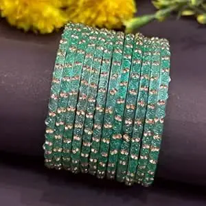 Bangle Women's Traditional designer glass zircon bangles set with rose pattern and golden stone work stylish for occasional wear(Pack of 12 Pcs)