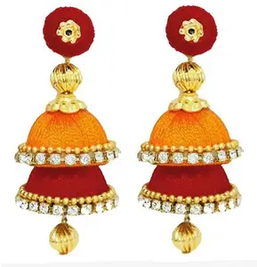 thread trends New Orange And Red Color DOUBLE DECKER Silk Thread Jhumkas earring