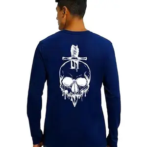 Fashions Love Men Cotton Full Sleeve V Neck Creative Design Design Printed T Shirt FSVN-5024-X Navy