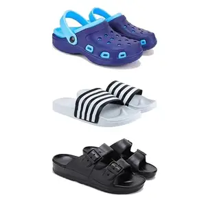 WINGSCRAFT Lightweight Classic Clogs || Sandals with Slider for Men-Combo(3)-3019-3026-3115-9 Black-6677