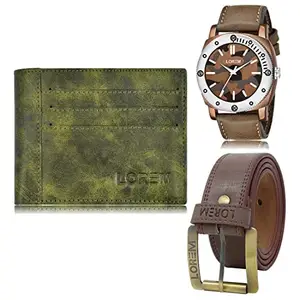 LOREM LOREM Mens Combo of Watch with Artificial Leather Wallet & Belt FZ-LR53-WL17-BL02