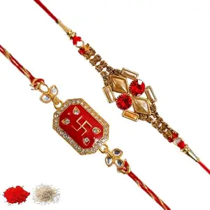 Rakhiya.com Designer Rakhi set of two, Multicolour rakhi, combo of two (set of 2), With Roli Chawal Packet 1094