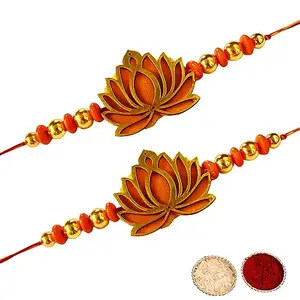 Buyent Enterprises Buyent ® lotus rakhi for brother set of 2 kundan rakhi bracelet for men traditional raksha bandhan rakhi for brother with roli chawal pack
