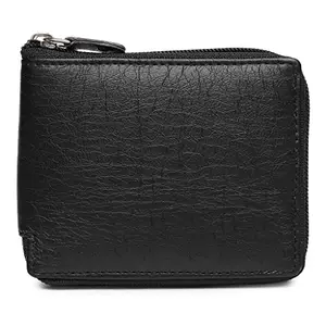 Fashion Link Zipper Leather Wallet Money Clipper Card Holder for Men's with Box (Black) Color