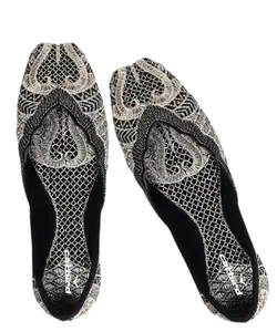 CatBird Women's Black Embroidered Traditional Flats Punjabi Jutis 9 UK