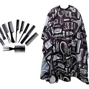 Uniqon Combo Of Hair Styling Salon Combs Set With Black Printed Hair Cutting Sheet