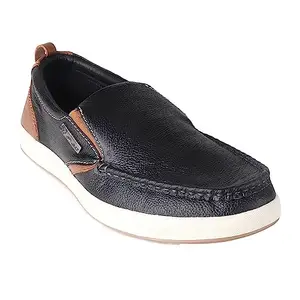 Red Chief Black Leather Casual Slip on Shoes for Men