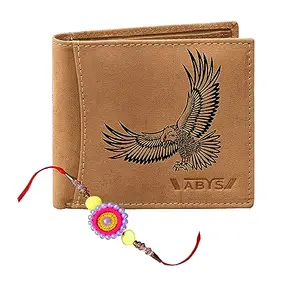 ABYS Men's Genuine Leather Tan Hunter Wallet with Rakhi Gift Set Combo