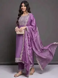 Embroidered Kurta Set with Dupatta, Traditional Indian Ethnic Wear, Sequin Work