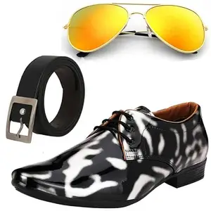 Vitoria Gracefull Men Formal Shoes with Free Belt & Unisex Red Gold Avitor Sunglasses Combo/8