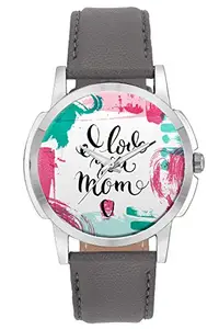 BIGOWL Wrist Watch for Men - I Love You Mom Abstract Art Play - Analog Men's and Boy's Unique Quartz Leather Band Round Designer dial Watch