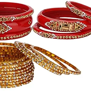 Colorful Glass Bangle/Kada Set Combo Ornamented With Colourful Chips & Beads_G515 (AkBang2-AEX1.c_bang)