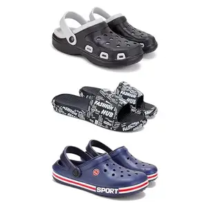 DRACKFOOT Lightweight Classic Clogs || Sandals with Slider for Men-Combo(3)-3018-3103-3015-9 Blue