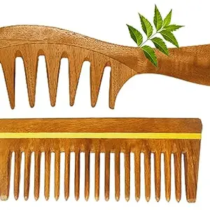 Rufiys Pure Neem Wooden Comb for Women & Men | Neem Wood Comb for Hair Growth | Wide Tooth Hair comb | Dandruff Comb