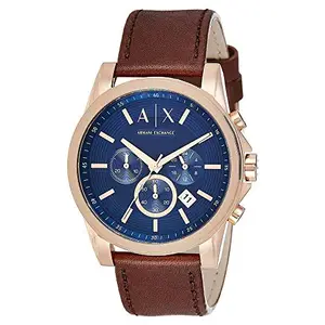 Armani Exchange A|X Men's Rose Goldtone Brushed Stainless Steel Brown Leather Analog Watch Dial Color-Pink, Band Color-Gold