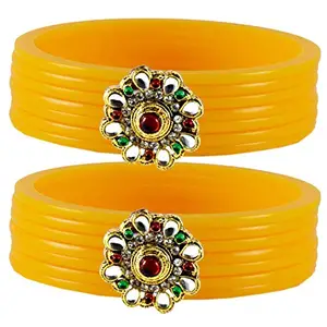 MAYA FASHION Yellow Stone Acrylic-Brass Bangle With Very Extra Large Size Elegant Extra Large Size Bangle | Perfect Fit for Plus Size banglesTrendy and Comfortable Fit for woman and girls | (Sku-ban1775)