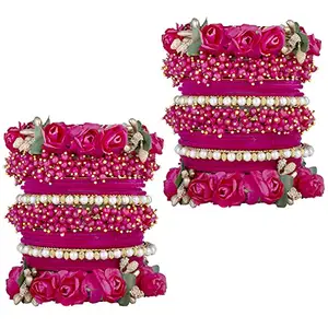 Peora Rani Pink Rose Floral Chuda Chura Bangle Set Wedding Fashion Jewellery for Women (2.6 inch)