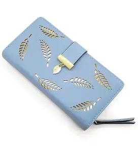 Women's Faux Leather Medium Snap Button Wallet (Blue)-PID57480