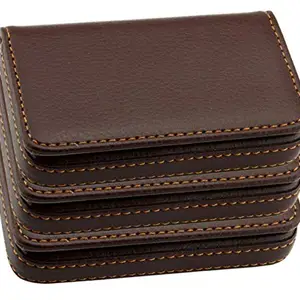 SUNSHOPPING Men & Women Imported Leather Pocket Sized Credit Card Holder Name Card Case Wallet with Magnetic Shut (Brown-3, Free)