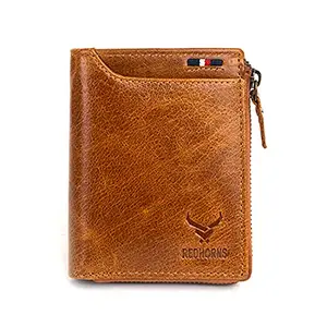 REDHORNS Genuine Leather Wallet for Men | RFID Protected Mens Wallet with 8 Credit/Debit Card Slots | Slim Leather Purse for Men (RD1101R6_Tan)
