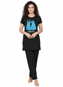 Brand: NXTWIN Women’s Printed Cotton Nightwear Set | Short Sleeve Long Top with Pajama | Comfortable Cotton Lounge Wear for Women