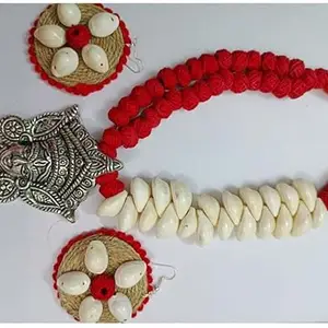 Fabric Multicolor Jewellery Set (Pack of 1) Earring00 & Necklace Set Cowry 10