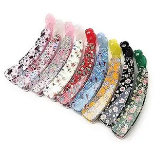 AB Beauty House Colorful Floral Banana Hair Clip Classic Clincher Comb Fashionable Printed Comb Banana Clips Hair Comb Claw Grips for Girl Kids and Women (Pack OF 6)