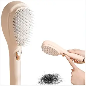 Self-Cleaning Hair Brush with Retractable Bristles, One-Click Hair Removal, Scalp Massage Comb, Pink