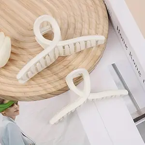 Glow Collection 2Pcs Matte Hair Claw Clips Acrylic Nonslip Large Jaw Hair Clamp for Women Thick Hair Styling Accessories (Neutral Colors)