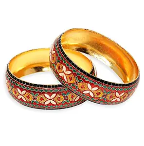 OOMPH Jewellery Set of 2 Red & Green Meenakari Floral Design Brass Bangle Kada Set for Women & Girls Stylish Latest Size 2.6 (BHC8_AMR2)