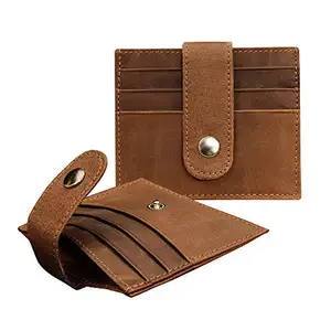 ABYS Genuine Leather Oil Pull Up Credit Card Holder for Men & Women