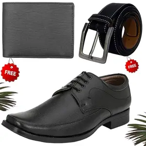 Vitoria Men's Attractive PU Formal/Party Shoes | Shoes Combo with Free Wallet & Belt | Stylish & Comfortable | Ideal for Office, Casual Outings, Parties (4694_VTOR-BLK-1002) (Multicolor)(Size: 9UK)