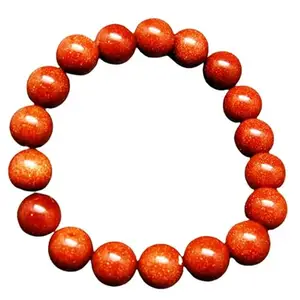 RRJEWELZ Natural Goldstone Round Shape Smooth Cut 10mm Beads 7.5 inch Stretchable Bracelet for Healing, Meditation, Prosperity, Good Luck | STBR_03524