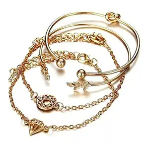 Jewels Galaxy Gold-Toned Gold Plated Set of 4 Contemporary Stackable Bracelet Set For Women and Girls (CT-BNGF-49154)