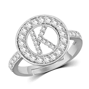 MEENAZ Heart Name Alphabet Letter Initial K Silver Rings for girls women girlfriend Men Boys ring for girl Love American diamond Adjustable Valentine Crystal cz ad Stone Cubic Zirconia Gold Ring-275