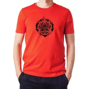 hippie shippie.com HippieShippie Unisex Cotton Regular Fit Half Slevees Power of Celtic Graphic Printed Casual T-Shirt with Cool and Funky Design for Parties, Gym, Sports, Travelling (POC_2XL_Red)
