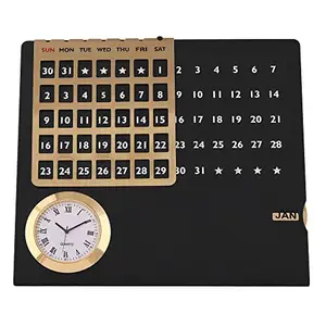 FABULASTIC Metal Desk Calender, Lifetime Table Calendar with Clock, Adjustable Month & Date Display | Office Desk Organizer | Best Gift for Boyfriend/Husband (11X11X 4CM)