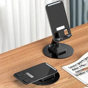 Rhymestore Universal 360 ° Rotating Multi-Angle Height Adjustable & Foldable Desktop Mobile Phone Stand for All Smartphones, All iPads, Tabs, Kindle Holder - Black