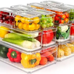 Snazzy 14 Pack Fridge Organizer, Stackable Refrigerator Organizer Bins with Lids, BPA-Free Fridge Organizers and Storage Containers for Fruit, Vegetable, Food, Drinks, Cereals, Clear