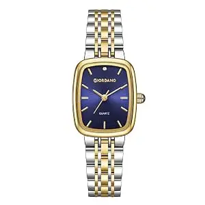 Giordano Analog Quartz Watch for Women with Rectangular Dial, Blue Crown, Silver & Gold Stainless Steel Strap - GZ-60150