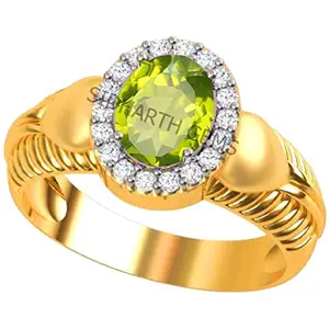 SIDHARTH GEMS 12.00 Carat AA++ Quality Certified Natural Green Peridot Gemstone Gold with White panchdhatu Metal Adjustable Ring/Anguthi for Men and Women