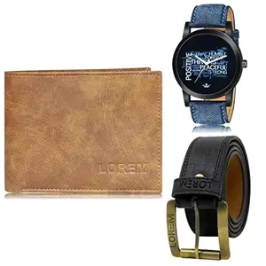 LOREM Mens Combo of Watch with Artificial Leather Wallet & Belt FZ-LR60-WL13-BL01