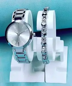 STARWATCH Stylish Stainless Steel Strap Watch&Silver Diamond Bracelet for Women(SR-849) AT-849